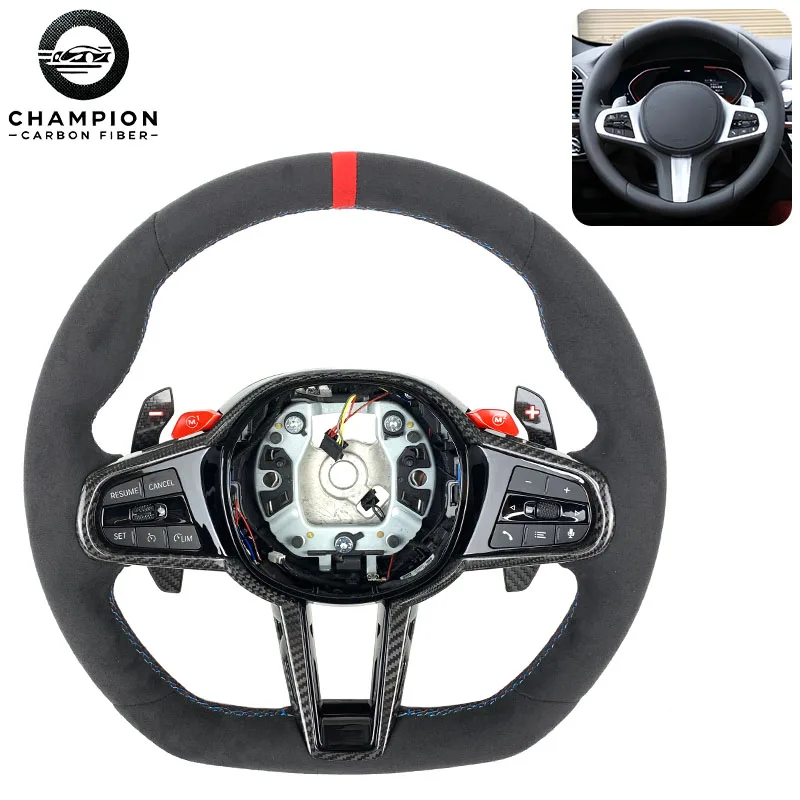 For BMW G05G06 G10 G11 G14 G15 G16 G20 G30 G31 G32 G34 G36 G42 G80 Leather Carbon Fiber Steering Wheel M1M2 Button Shift Paddles