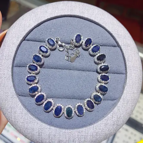 천연 다크 블루 사파이어 코트 스타일 팔찌, 여성 생일 선물 기념일, 인증서 YULEM, 4x6mm