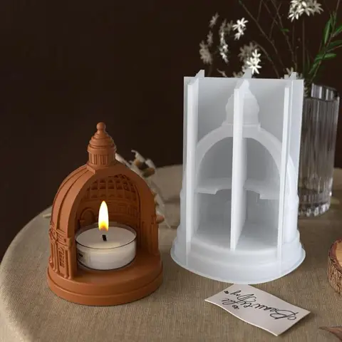 European Pantheon Castle Tealight Candlestick Silicone Mold, DIY Aroma Gypsum Epoxy Resin Casting Craft Mould