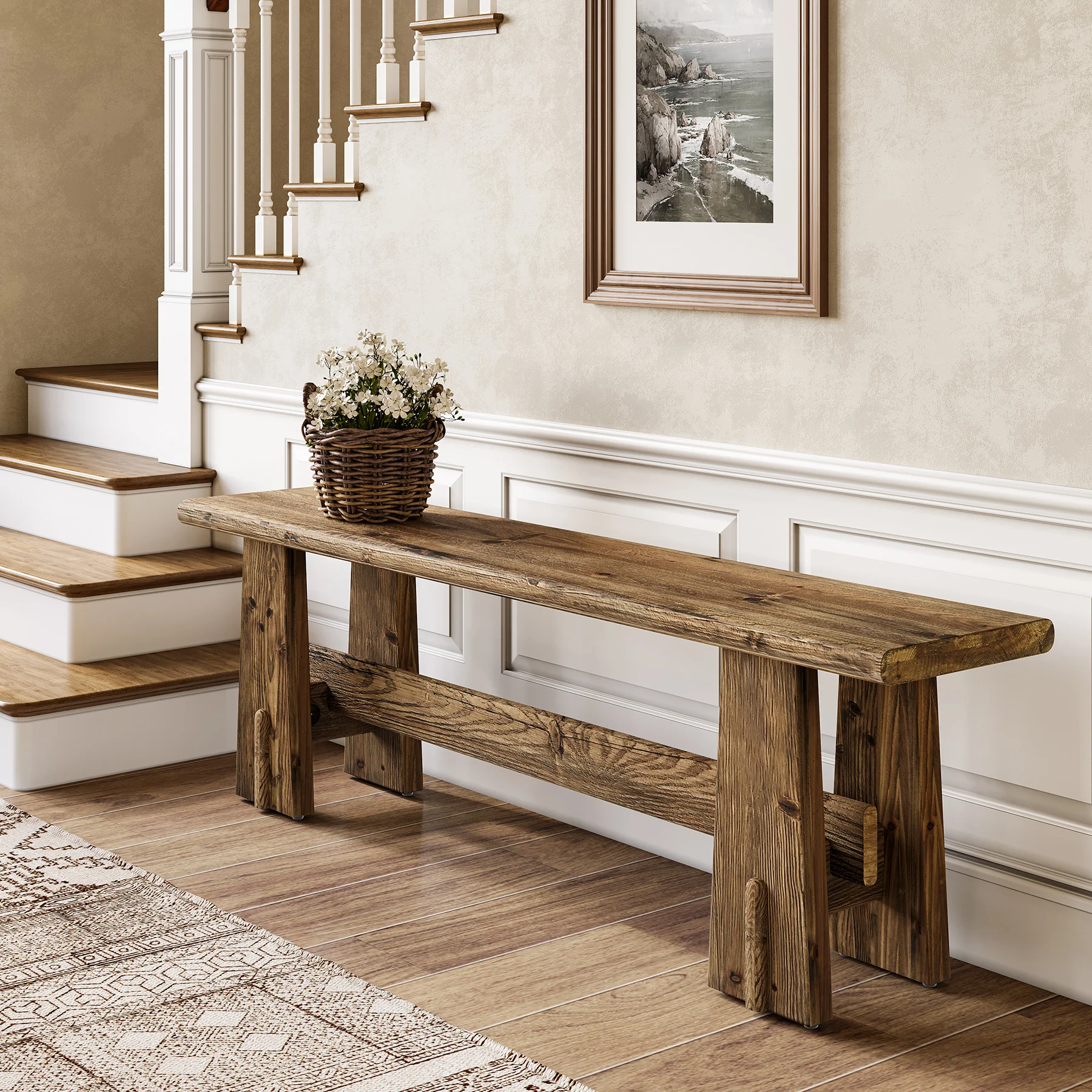 

xc-Tribesigns 59 Inch Solid Wood Foot of Bed Bench Farmhouse Rustic Brown Master Bedroom Storage Seating Organizer&