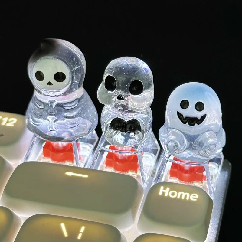 

1Pcs Cute Halloween Skeleton Cute Ghost Key Caps Cross Axis for Mechanical Keyboard Accessories Gifts