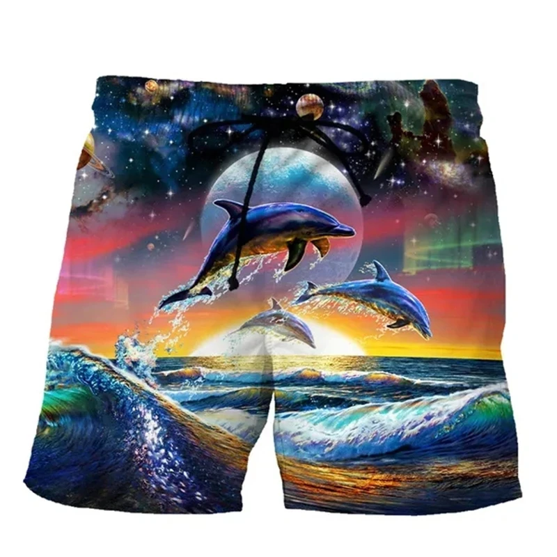 Summer New Animal Kawaii Dolphin 3D Print Beach Shorts Men Women Cartoon Casual Harajuku Kids Cool Ice Shorts Swimwear Trunks