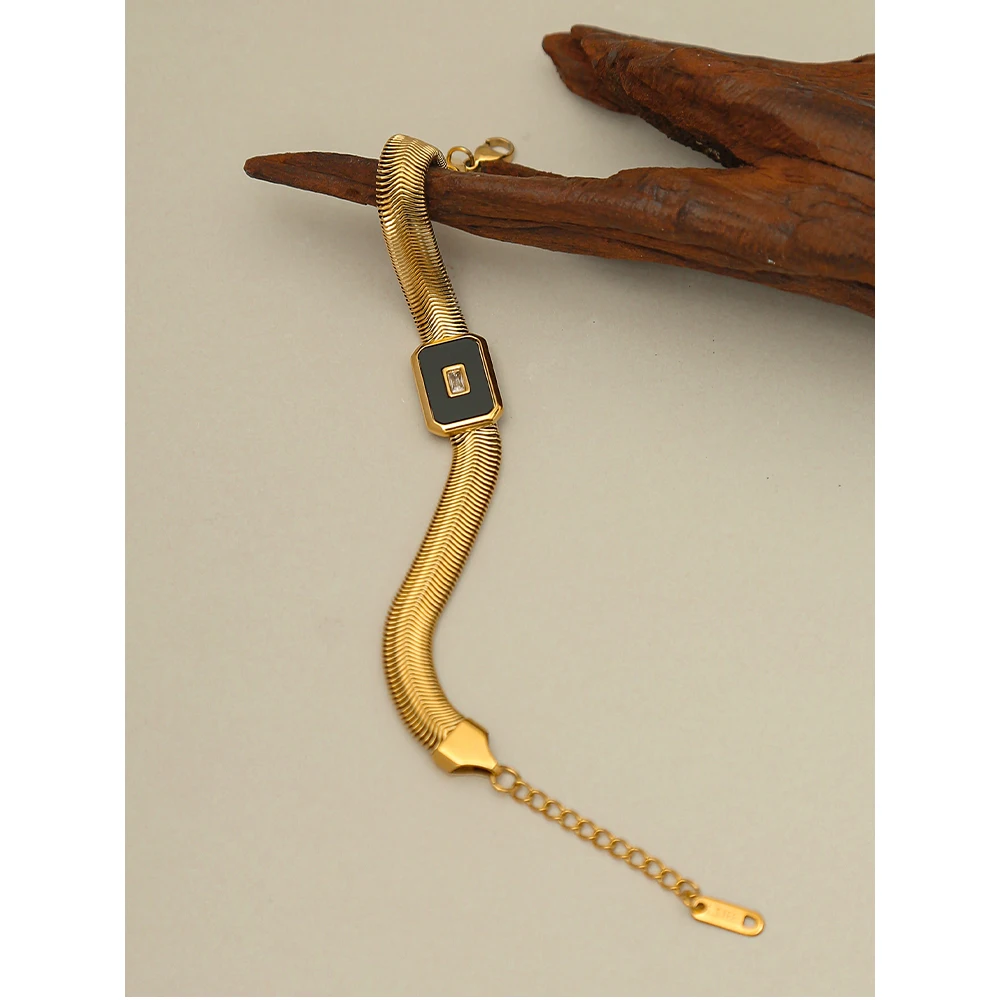 YACHAN 18K Plated Gold Stainless Steel Coarse Snake Chain Bracelet for Women Natural shell stone Chains Bracelets Trendy Jewelry