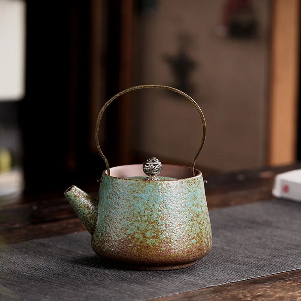

1Pcs Retro Ceramic Teapot Premium Craft Small Tea Kettle Home Use Safe Handle Creative Teapot for Tea Making Tearoom Houseware