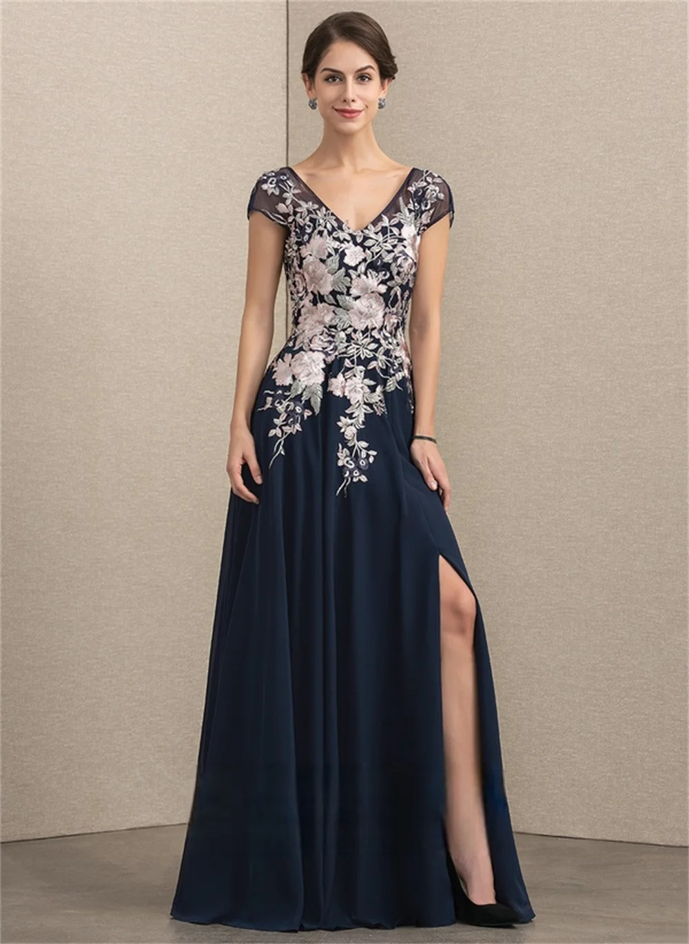 Mother Of The Bride Dresses With Sequin Sexy Ladies Backless Zipper A-Line V-Neck Slit Floor-Length Chiffon 2022 Temperament