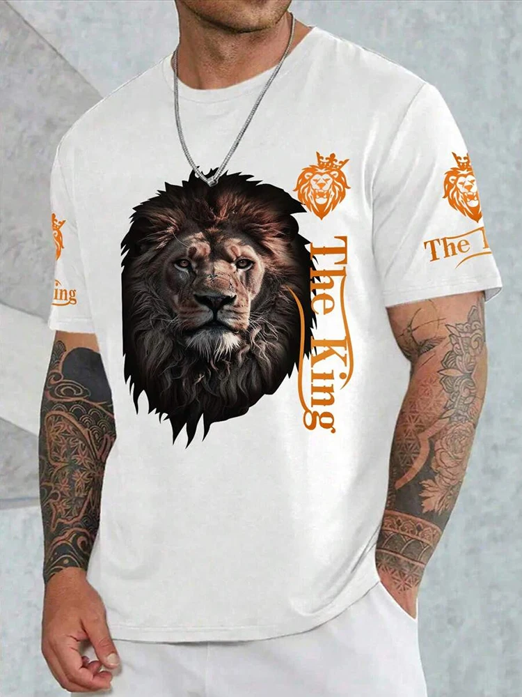 New Summer Outdoor Casual Men\'s T-shirt Daily Street Men\'s Short-sleeved Top Lion Print Men\'s T-shirt Sports Fashion T-shirt