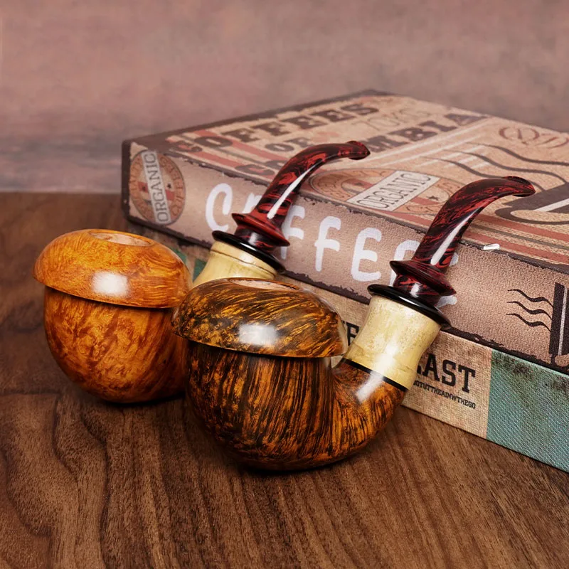 MUXIANG Smooth Polished Briar Wood Tobacco Pipe Bamboo Joint and Cumberland Mouthpiece Exquisite Grain Smoking Pipe