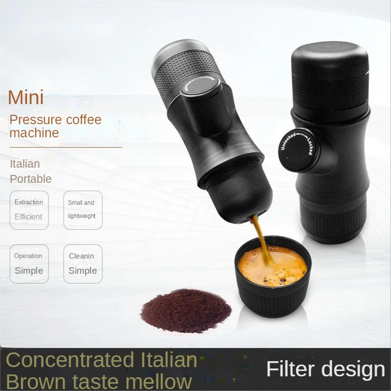 Portable mini coffee maker, hand press, capsule coffee maker, outdoor, plastic espresso, travel car, black, white, red