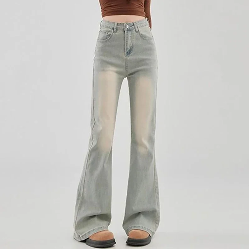 

Женские облегающие тонкие джинсы с высокой талией, классические корейские прямые джинсовые брюки для девочек, женские дизайнерские расклешенные брюки в стиле ретро