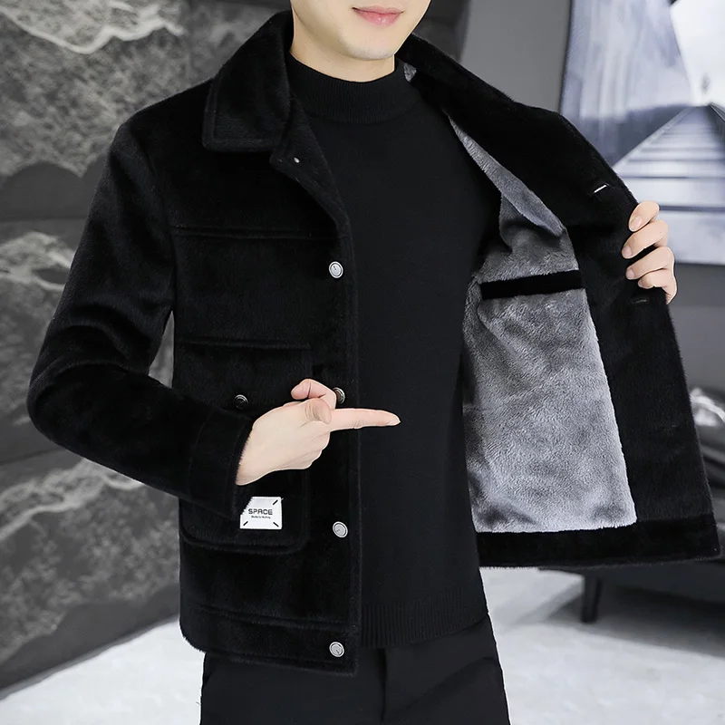 Autumn Winter Woolen Jackets Men Fashion Solid Color Casual Business Trench Coat Thickened Warm Streetwear Overcoat Men Clothing