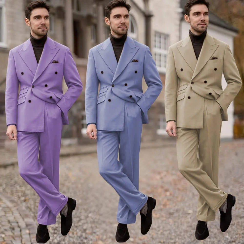 

Men's 2-piece suit set (Jacket+Pants) Man double-breasted solid color suit set for Business wedding Black Classic Men's Suit Set