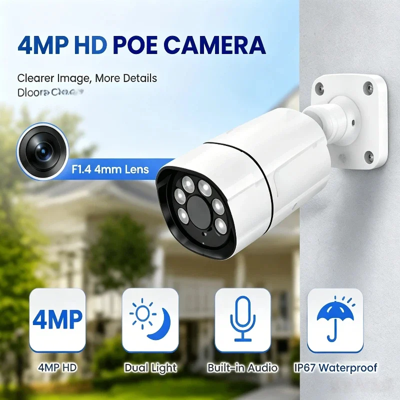 Psennikow 4CH POE NVR 4pc IP Cameras Kit 5MP 8MP 4K Outdoor Security Color Night Vision Motion Detect CCTV System Full Set