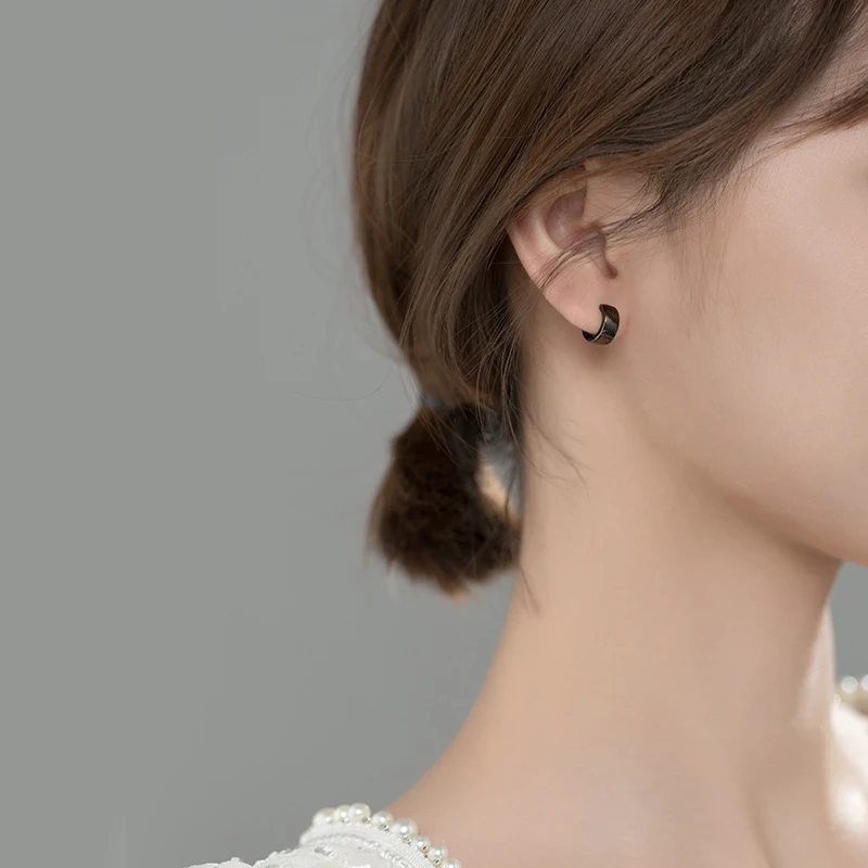 Modian Ear Hoops 925 Sterling Silver Luxury   Black Mature Hoop Earrings for Women Wedding Engagement Jewelry Gifts Accessories
