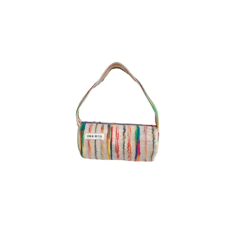 Rainbow Striped Shoulder Bag Women's Small Shoulder Shopping Bag Casual Tote Large Capacity Canvas Bag