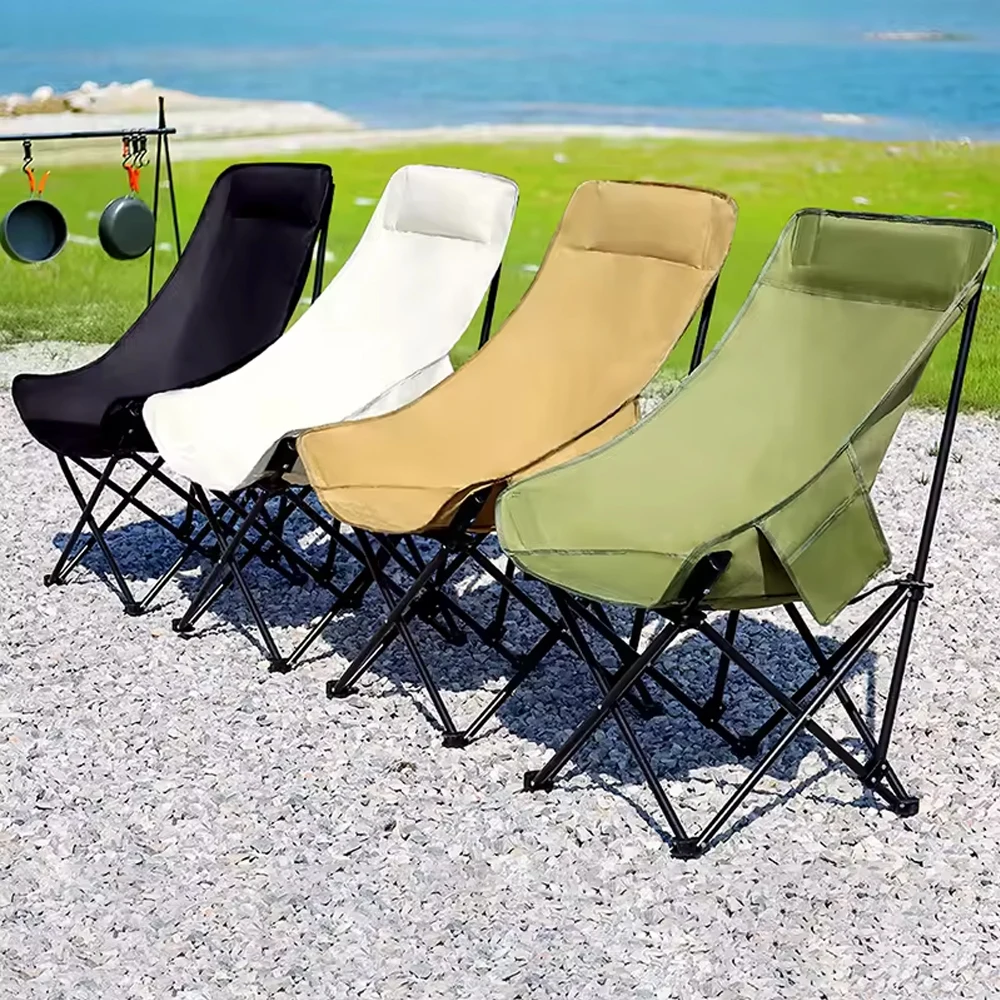 Muebles de acampada al aire libre baratos, respaldo alto, silla de pesca plegable portátil con forma de luna, silla de Bach, silla de Camping