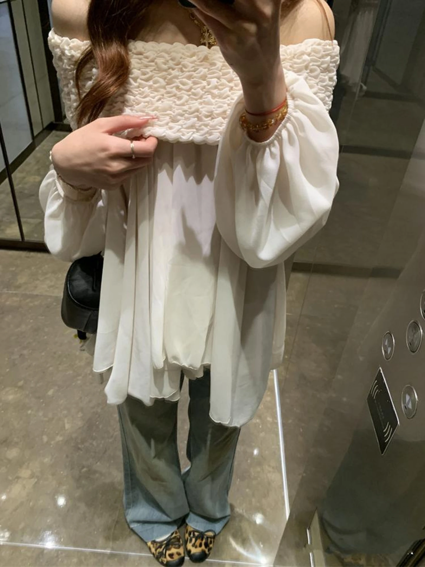 

Retro Style Loose Long Sleeve Women's Chiffon Shirt Bow Tie One Shoulder Floral Spring New Arrival Fashion Elegant