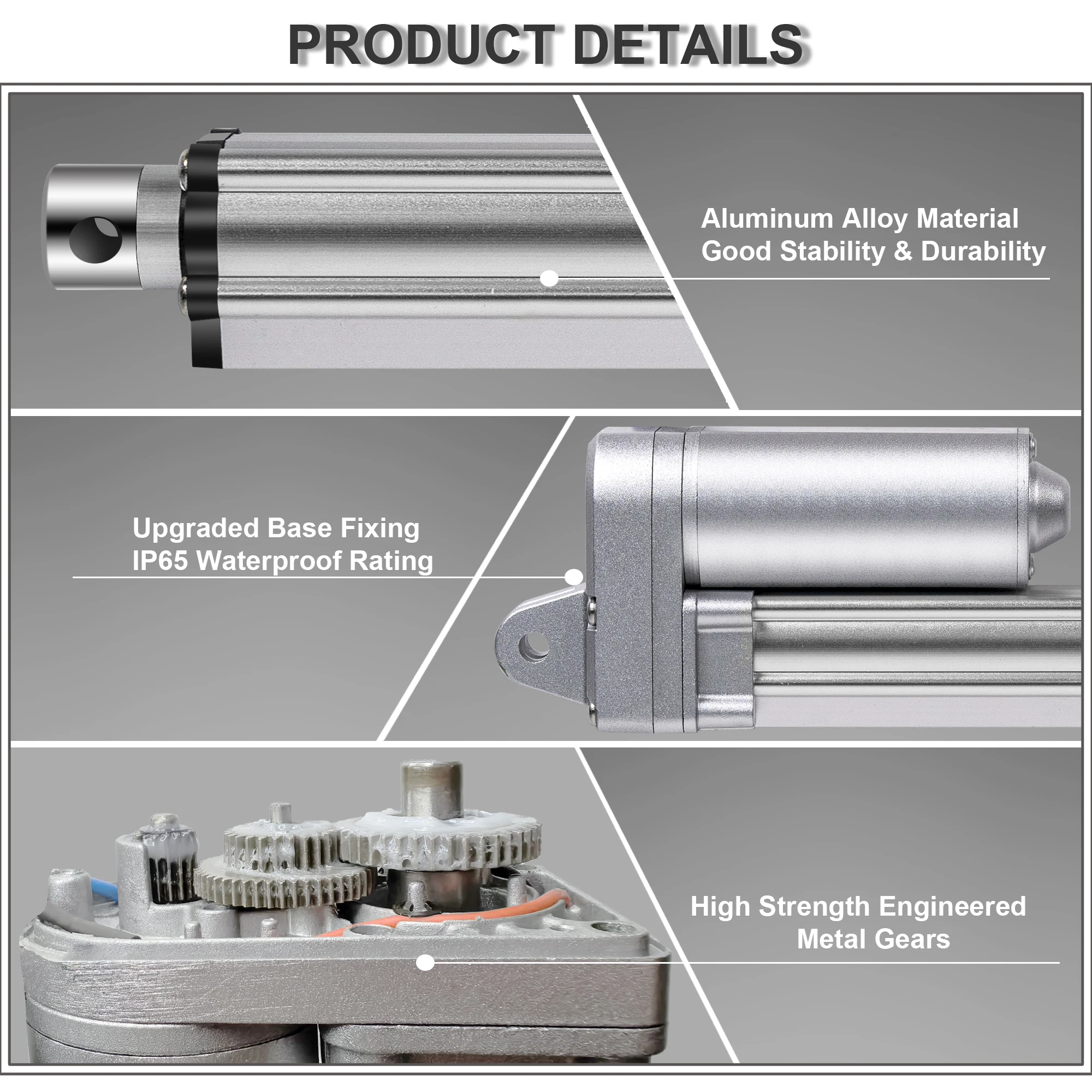 HAKIWO IP65 Waterproof Linear Actuator 24V 3000N 50mm 400mm 600mm 800mm 1000mm Stroke Solar Tracker Motorisation of Door 150mm/s