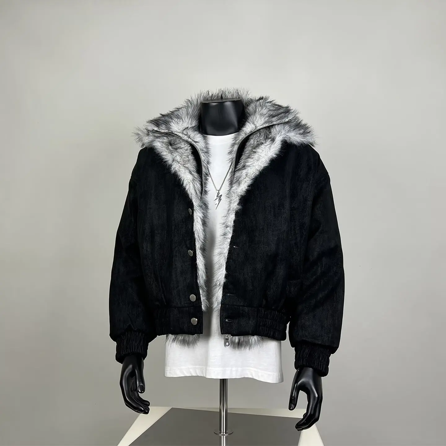 

Men's Thiened Fce Lined Jaet Large Size Autumn Winter Cotton Padded Coat with Fur Collar Cleanfit Outerwear for Youth