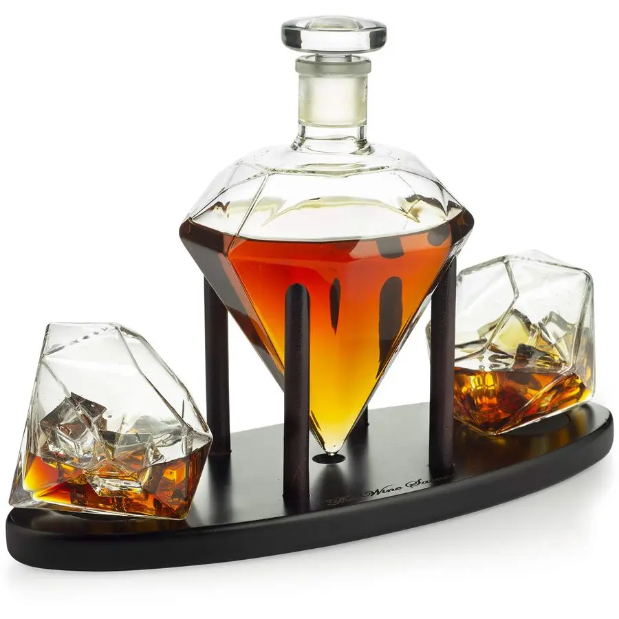 

Diamond Whiskey Decanter l With 2 Diamond Glasses Liquor, Scotch, Rum, Bourbon, Vodka, Tequila Decanter 750 ML DECANTER