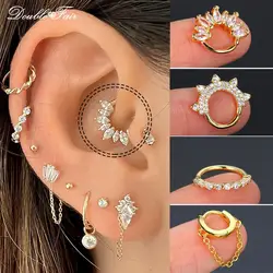 Y2k Helix Daith Tragus Ear Piercing Hoop Earrings for Women Girls 1pc Round Gold Color Zirconia Cartilage Earing Girlish Jewelry