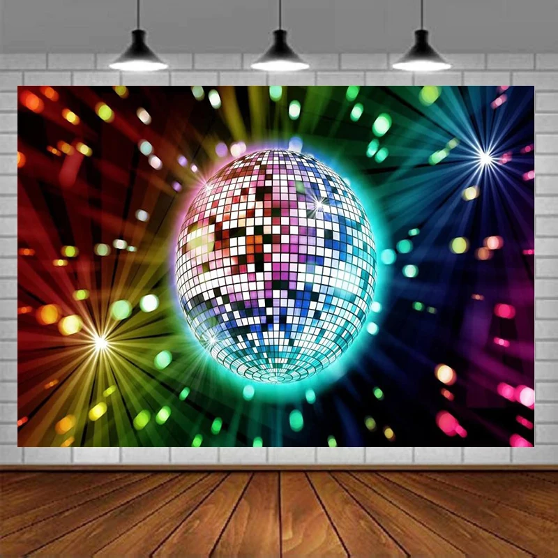 Photography Backdrop 70s 80s 90s Disco Ball Night Club Neon Music Let's Glow Crazy Party Decor Portrait Shooting Background