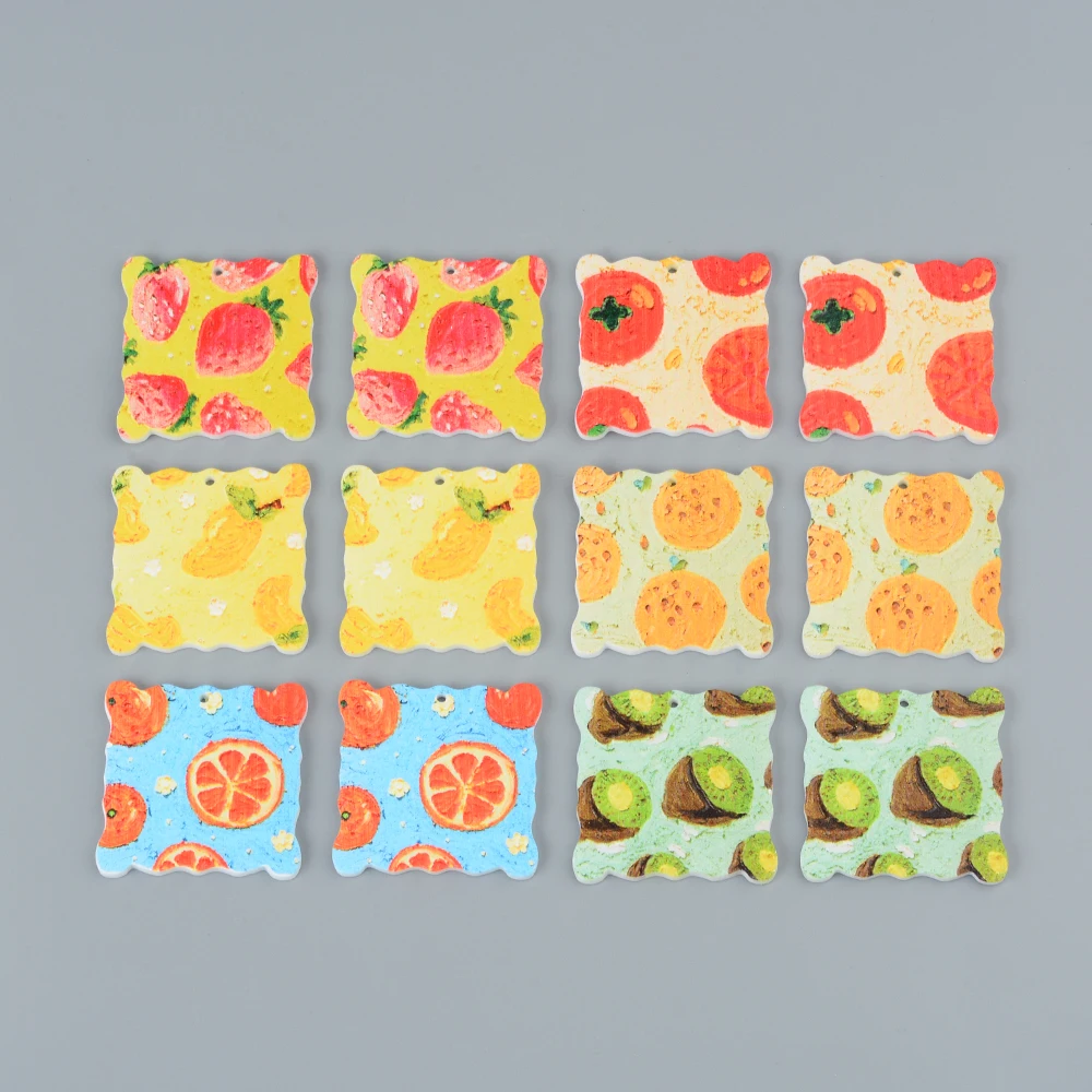 6pc Fruit Painting Square Acrylic Plate Pendant Jewelry Accessory Handmade Connector DIY Earrings Component for women Jewelry