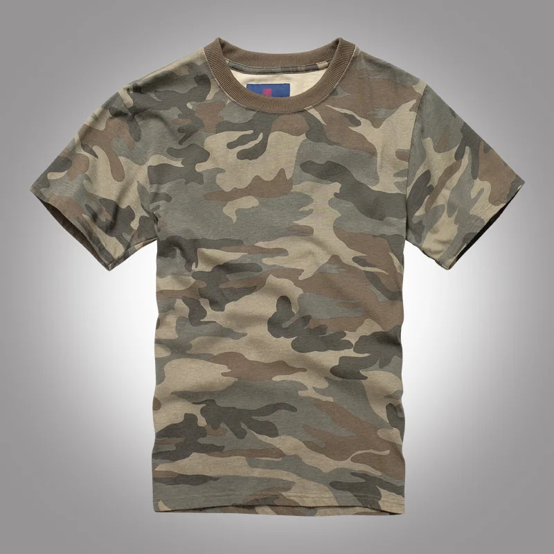 

Summer Outdoor Men's Cotton Breathable Wear-Resistant Short Sleeve T-Shirt Trekking Camping Fishing Round Neck Camouflage Shirt