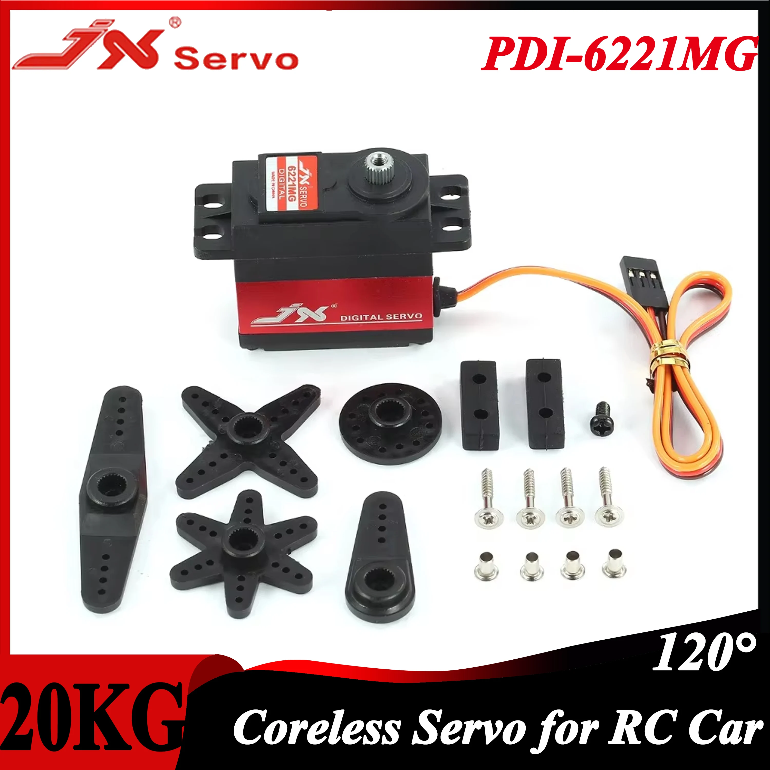 JX PDI-6221MG 20KG alto par 120 grados Coreless Metal Gear Digital Serco para RC coche trepador Buggy barco avión helicóptero