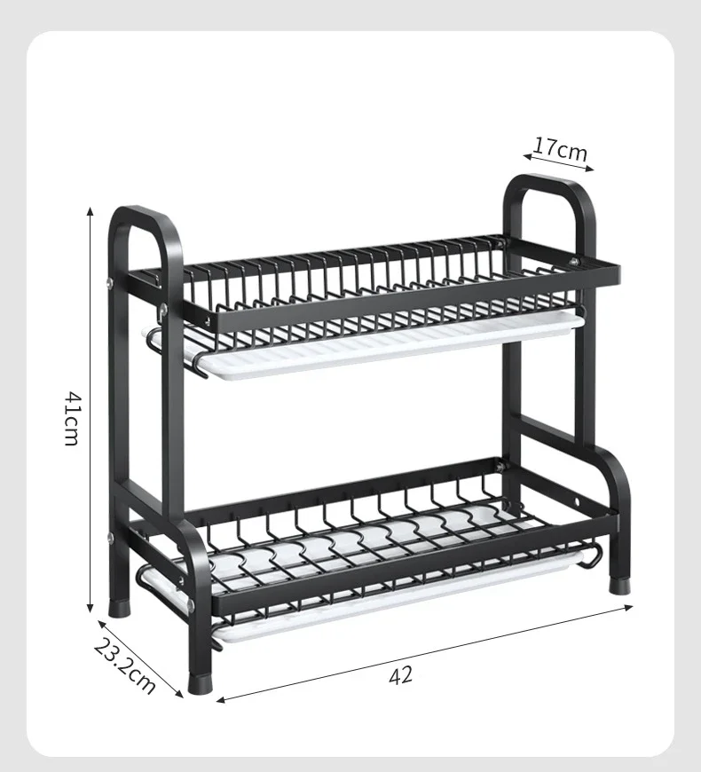 Dish Drying Rack Stainless Steel 2-tier Compact Kitchen Dish Rack Drainboard Large Rust-proof Dish Drainer With Utensil Holder