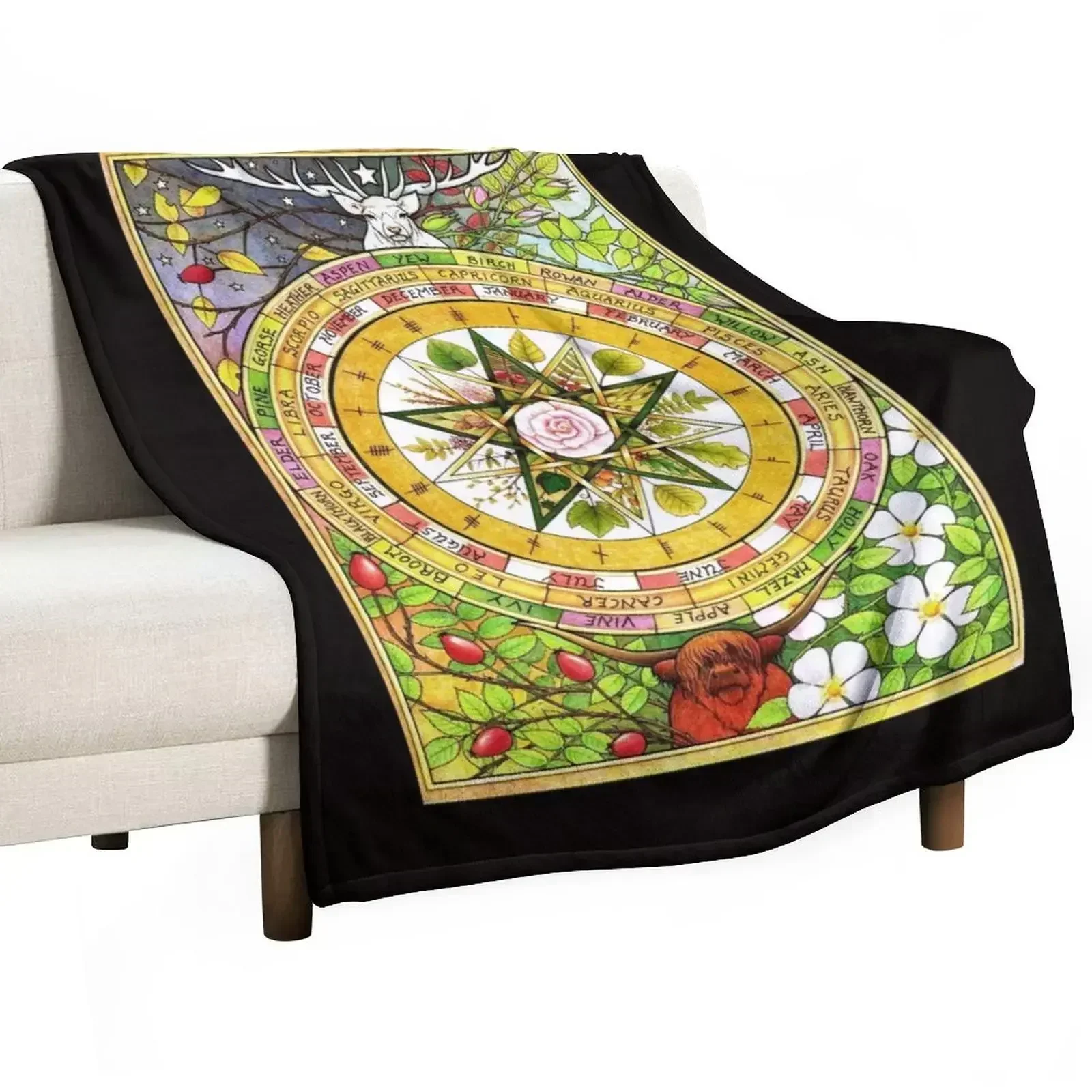 The Ogham Grove (full colour) Throw Blanket wednesday Sofa Throw Decorative Beds Blankets