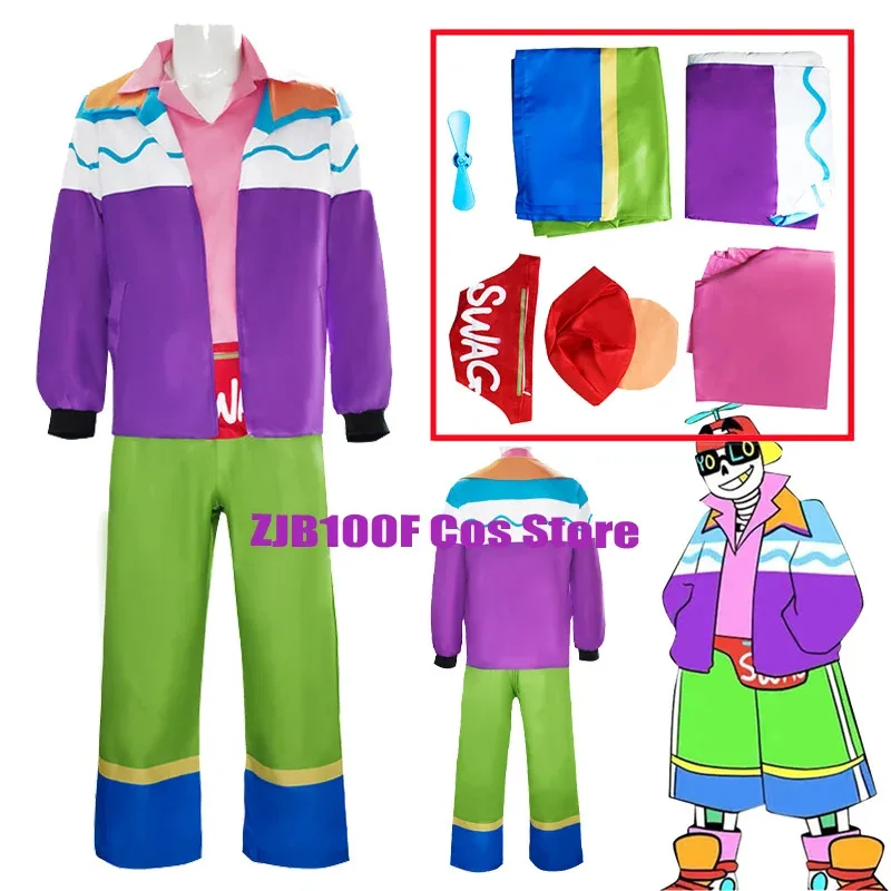 게임 산스 코스프레 애니메이션 의상 유니폼 남성 재킷 상의 바지 모자 파티 세트 할로윈 카니발 컬러 슈트 여성용 의상