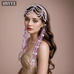 HNYYX diadema de perlas pÚrpuras, accesorios para el cabello con borlas, tocado de moda para niÃąas, joyerÃa de malla, A221