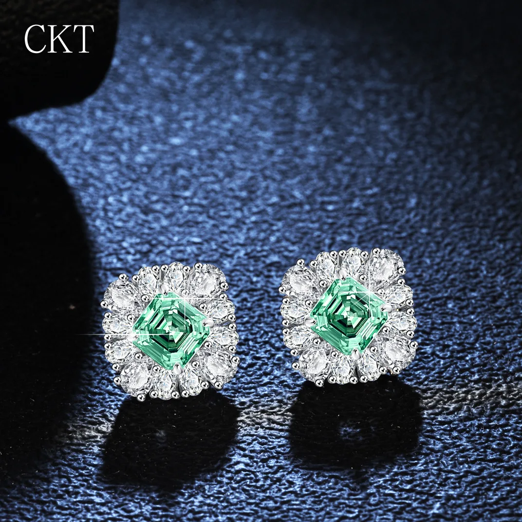 Earrings for Women Models Four Claw Earrings Emerald Square Pagoda Wedding Square Shaped Moissanite Diamonds Fine Jewelry