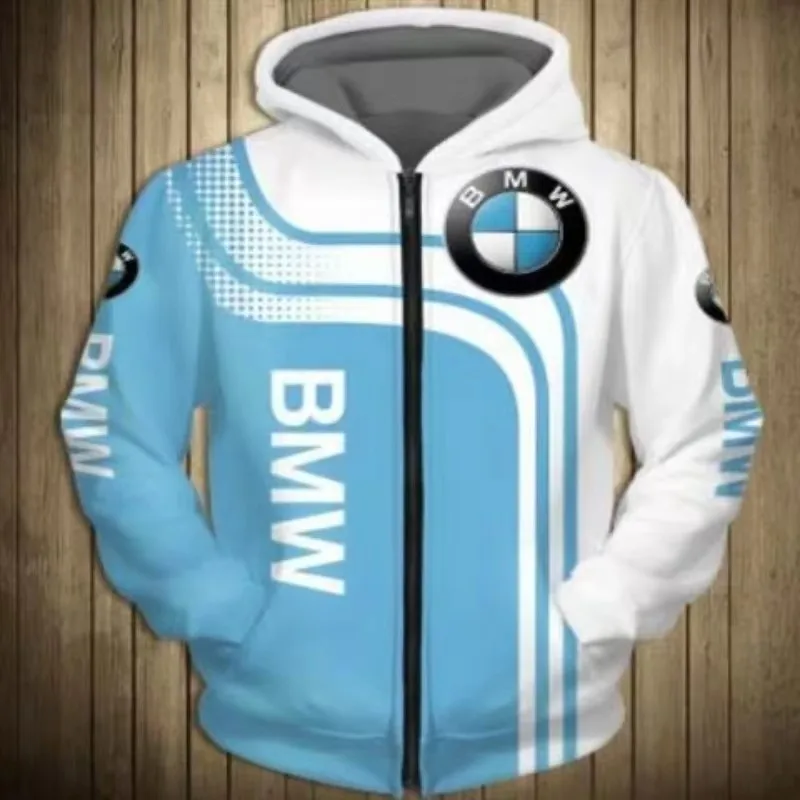 

Autumn Men's 3D Printed BMW Zipper Hooded Sports Shirt Jacket Long Sleeved Sports Motorcycle Racing Car M Sports Car Brand