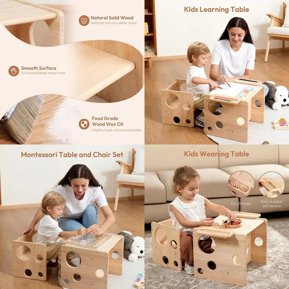 

Регулируемый стол и стульчик для малышей, мебель из массива дерева для обучения, приема пищи и игр, подходит для детей от 1 до 3 лет