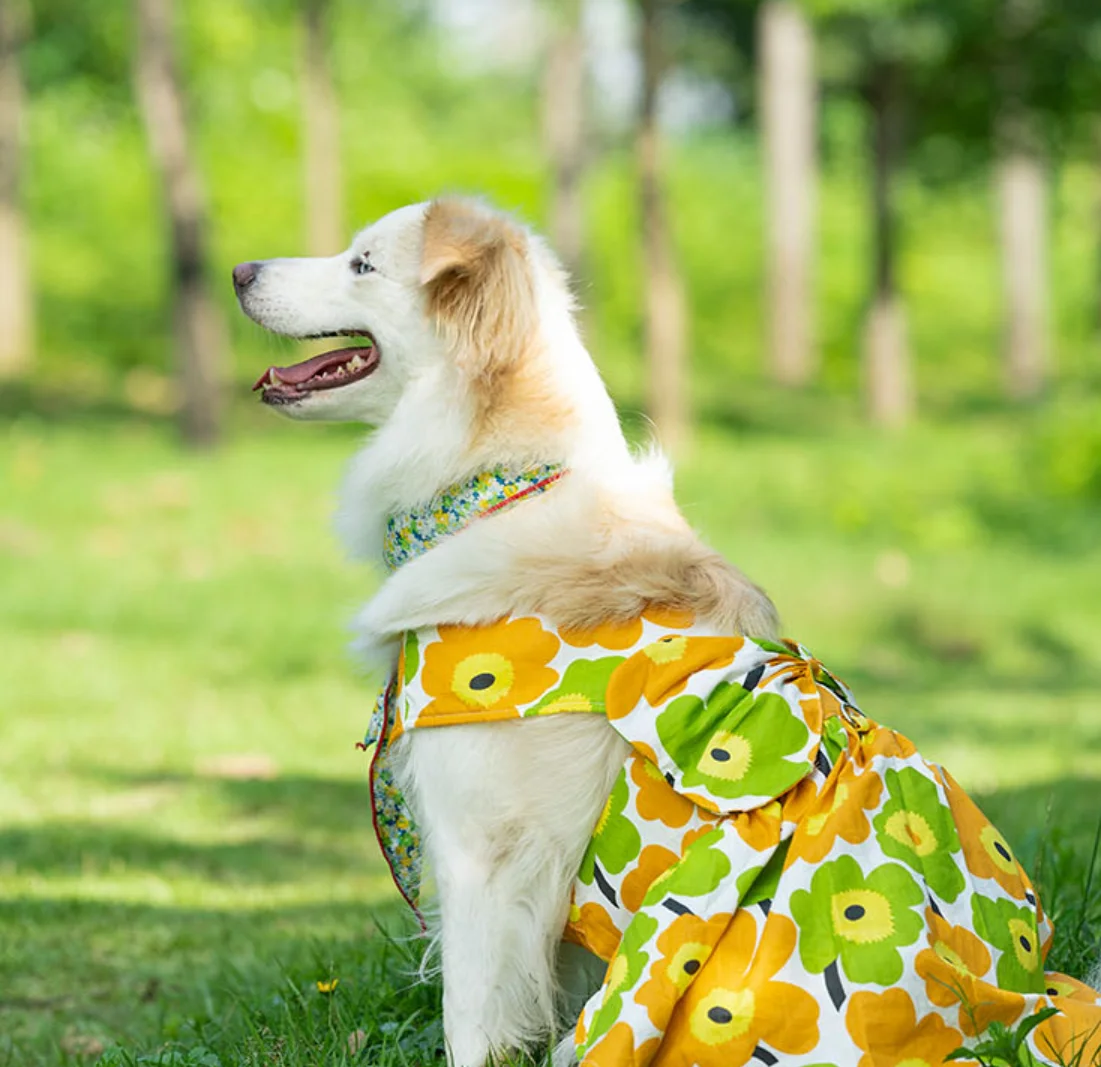 Cute Cat and Dog Clothes, Summer Flower Skirt, Chest Back, Big Dog, Bull Terrier, Grey Dog Clothes