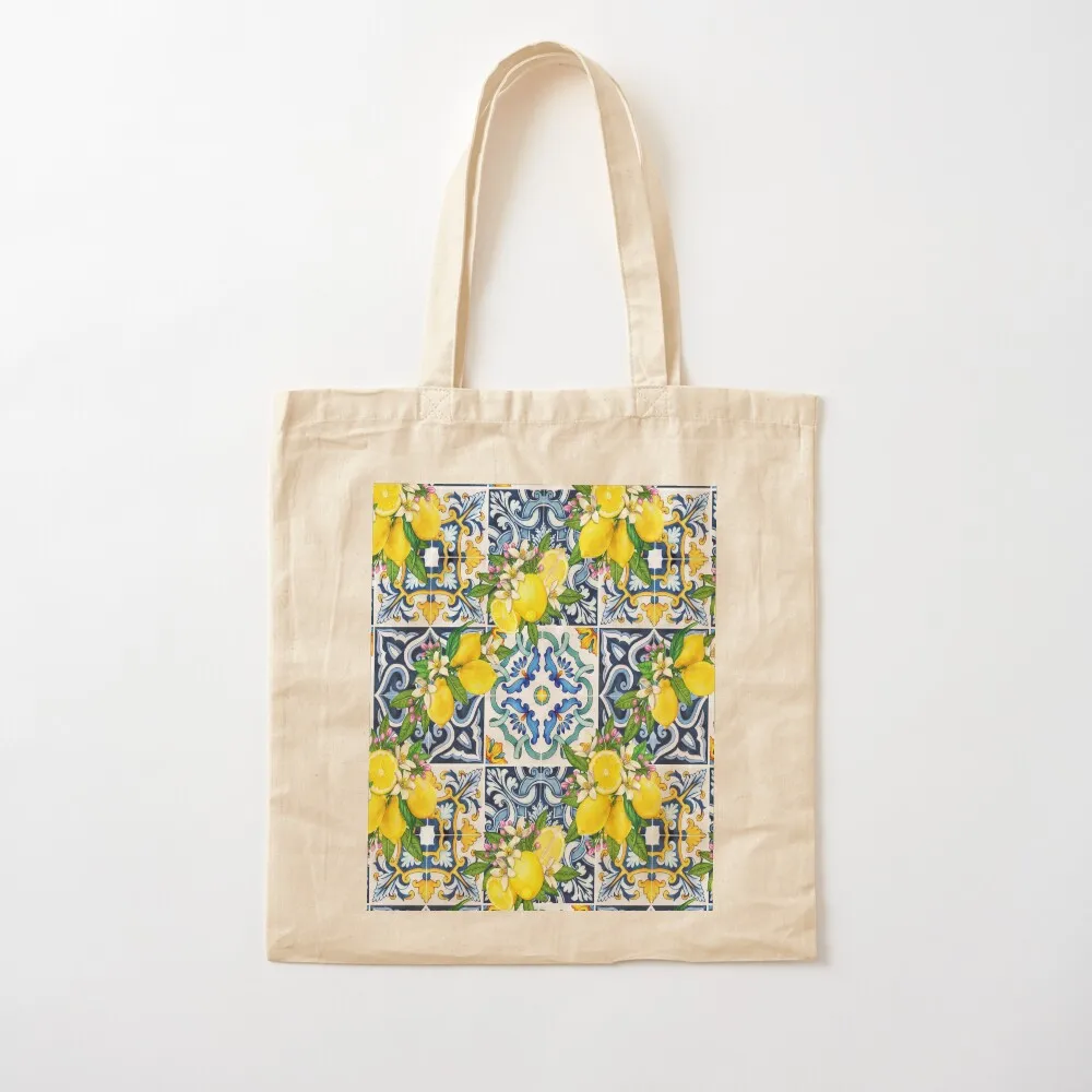 مشرق البحر الأبيض المتوسط بلاط صقلية مع الحمضيات الليمون حمل حقيبة حقائب اليد مخصص حمل حقيبة المتسوق حقيبة يد حقيبة كبيرة