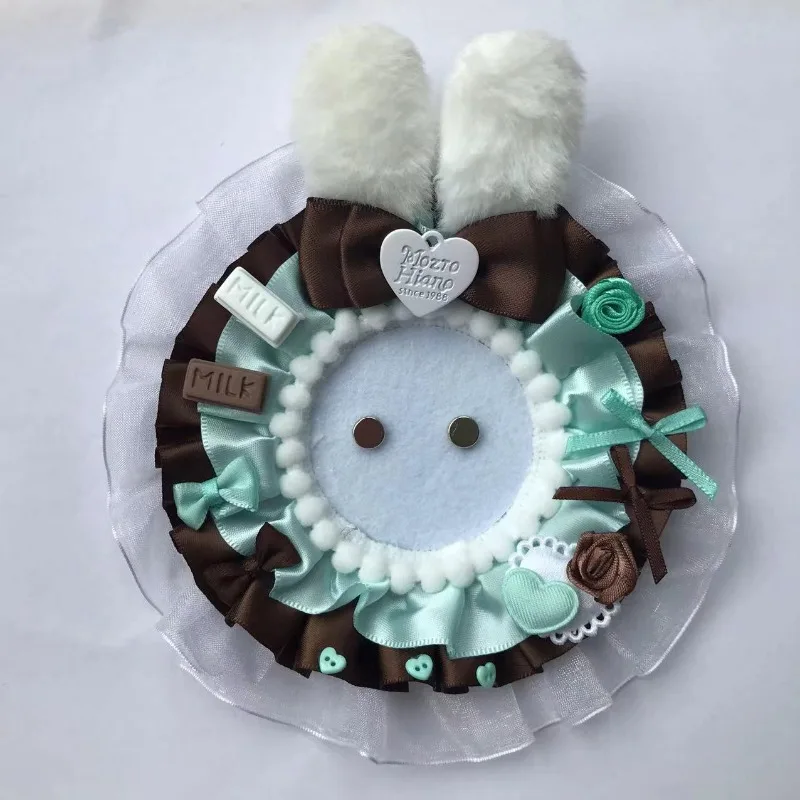 Niedlicher Hasenohren-Fotokartenhalter DIY Minzbonbon-Spitzenschleifen-Badge-Basis Kawaii Lolita Tragbare Itabag Innendekor Fotokartenhülle – Detail 8