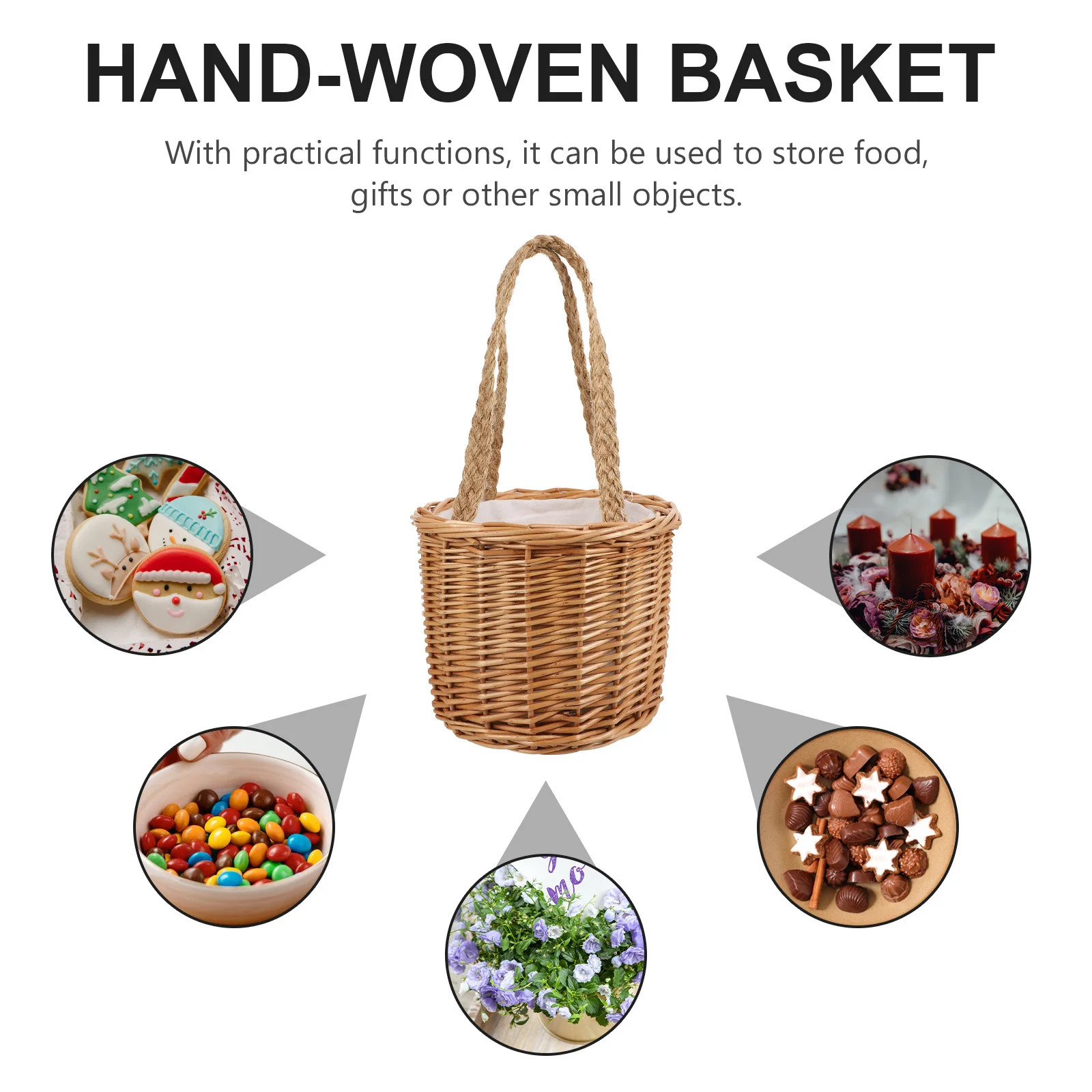 1개 웨딩 답례품 바구니 수공예 나무 보관 용기 음식 과일 채소 피크닉 야외용 바구니