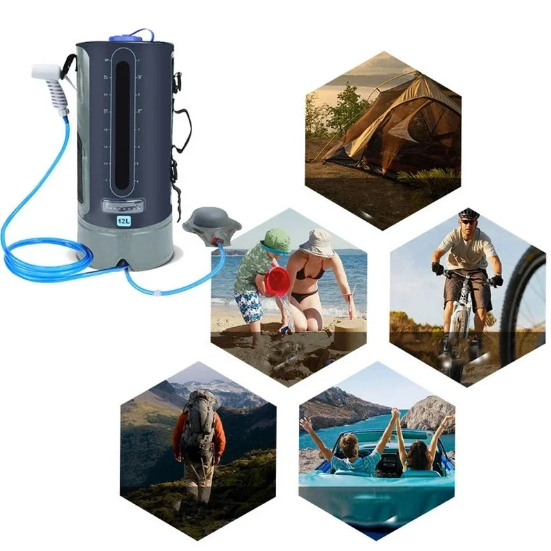 

Camping Bath Equipment with Foot Pump 12L Outdoor Camping Solar Water Bags Climbing Hydration Hiking Shower Bag Heating Shower