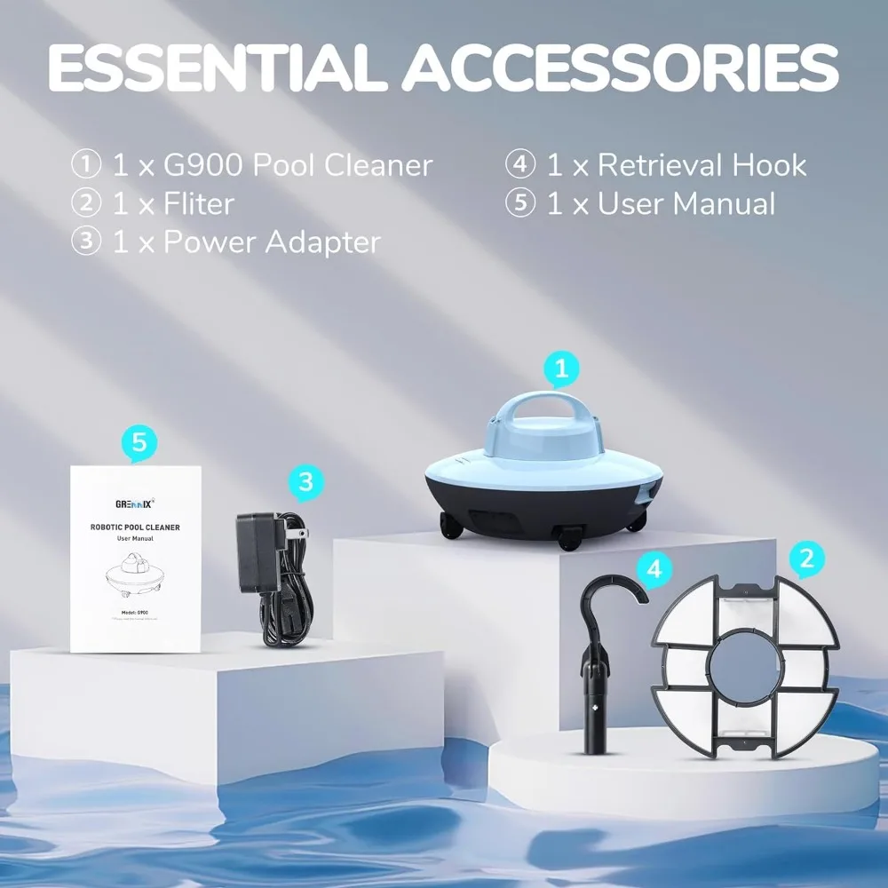 Aspirador Robótico para Piscina, Vácuo de Piscina Autônomo para Piscinas Acima e No Solo, Skimmer Subaquático Auto-Docking com Alça Superior