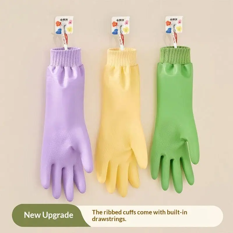 Z. 1 Pair Waterproof Dishwashing Gloves Tear-resistant Warm Fleece Cleaning Gloves Thickened Threaded Sleeve Cuff Laundry Gloves