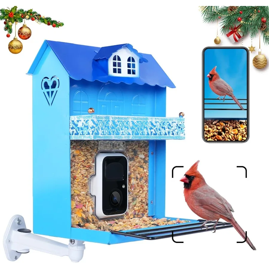 

Умная кормушка для птиц с камерой. Автоматическая запись видео с птицами и обнаружение движения. Беспроводное оповещение через приложение. Камера для птичьего домика.