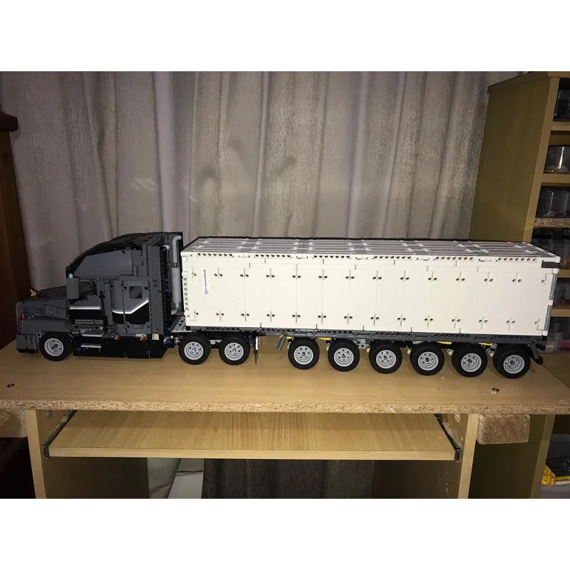 

MOC-128074 Новая модель грузового полуприцепа-контейнеровоза из строительных блоков, 1215 деталей, MOC, подарок на день рождения для мальчиков и детей