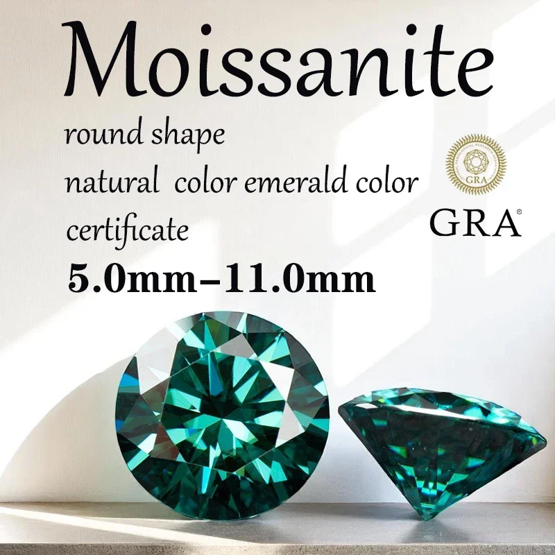 

Round Cut Moissanite Natural Color Emerald Green Wholesale Charms DIY Ring Necklace Earrings Main Material with Certificate