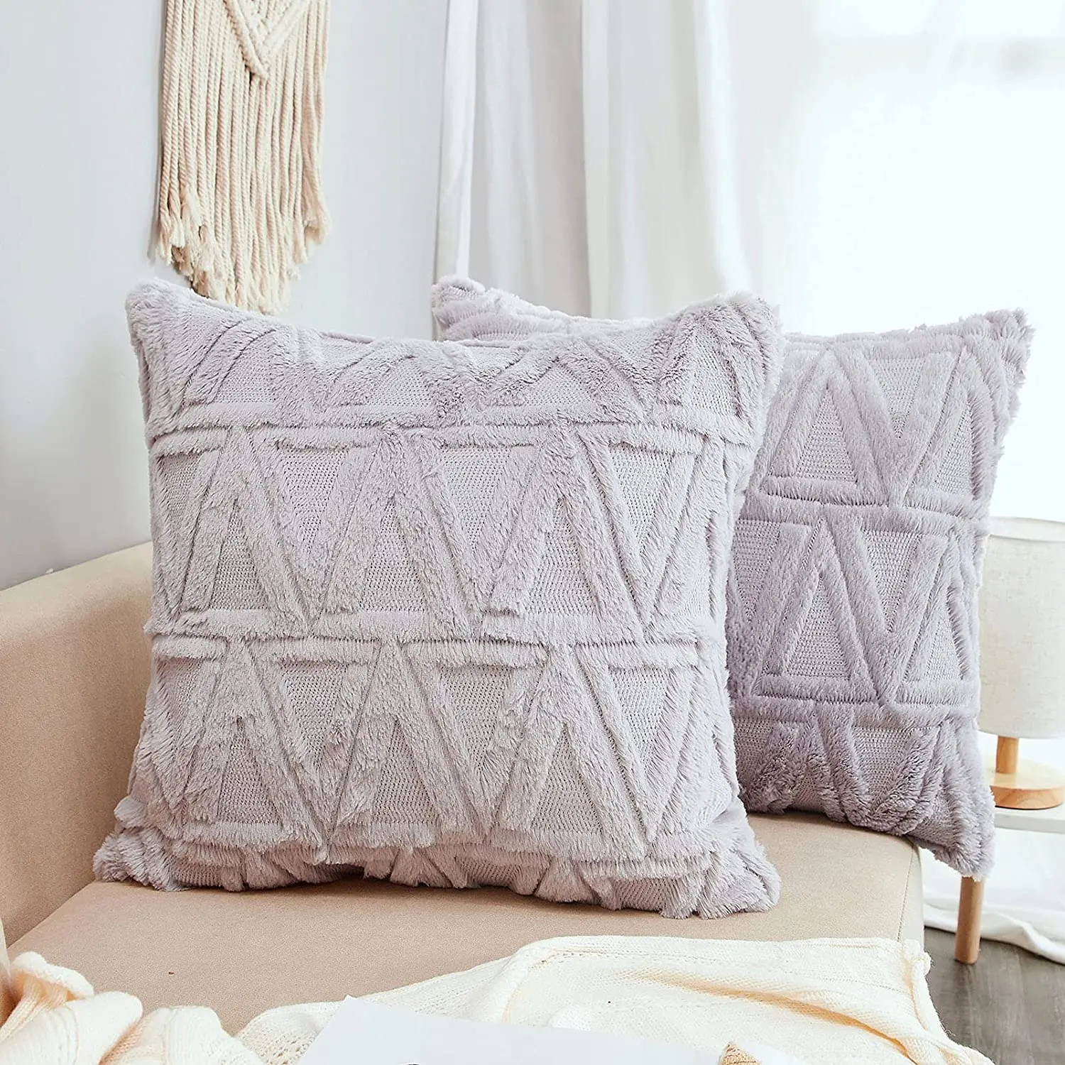 Pillowcase 45x45cm Solid Color Geometric Plush Triangle Pattern Modern Home Style Sofa Office Decoration Without Pillow Insert