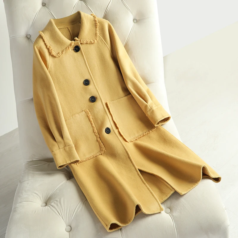 

Nice Winter Women's Wool Coat Long Sleeve Casual Oversize Double-sided Outwear Elegant Female Single-breasted Jackets Coat R1000