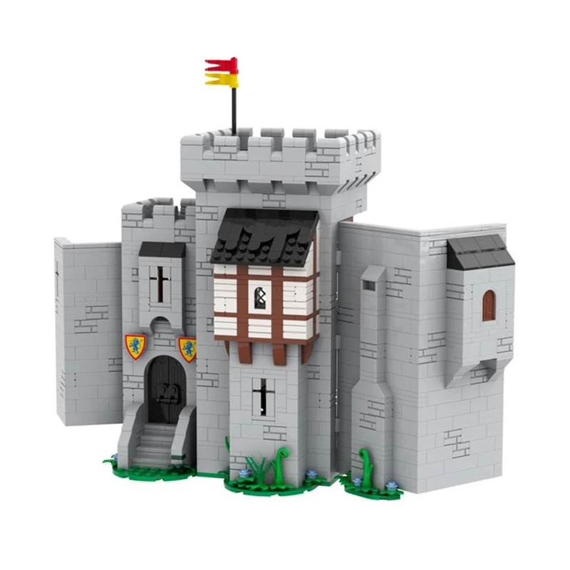 MOC benutzerdefiniertes Bausteinspielzeug, Mini-Schlossmodell des mittelalterlichen Löwenritters, 1173 Stück, kreatives Montagespielzeug-Set, Weihnachtsgeschenk