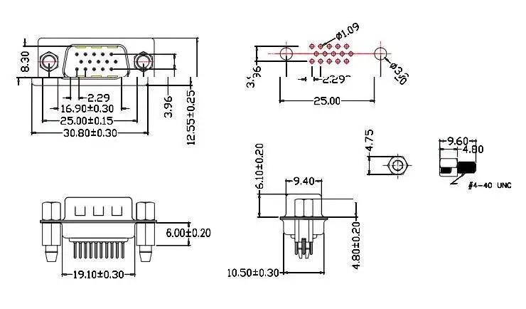 2 Stück DP9 Pin Rivet Fishhook Typ DB9/15/25/37 Stecker und Buchse Gerade Lötplatte Serieller Anschluss RS232 COM – Detail 5