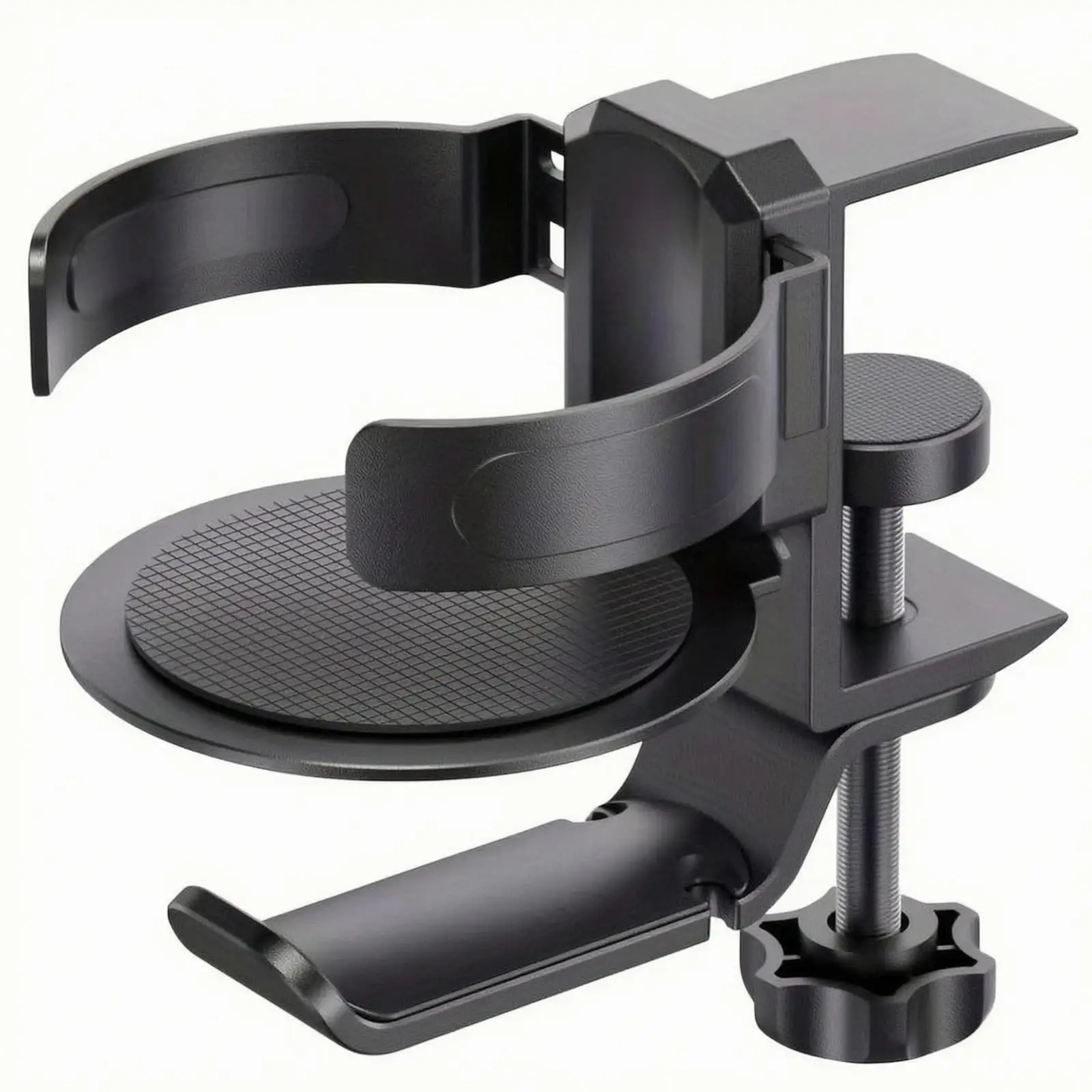 Clamp on Desk Shelf Headphone Holder with Built in Cup Holder for over Ear Headphones Aluminum Alloy Mount